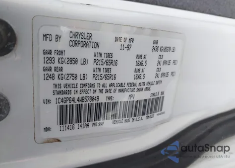 1998 Chrysler Town & Country Lxi from USA, damaged, VIN 1C4GP64L4WB578049